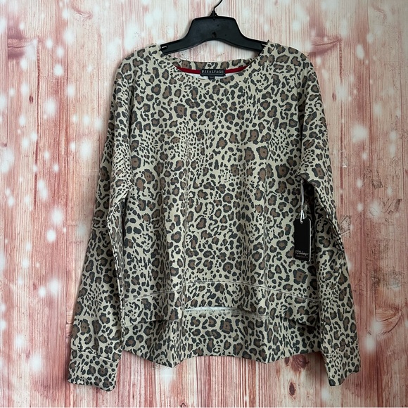 PJ Salvage Wild Heart Tan Leopard-Print French Terry Top - Picture 2 of 14